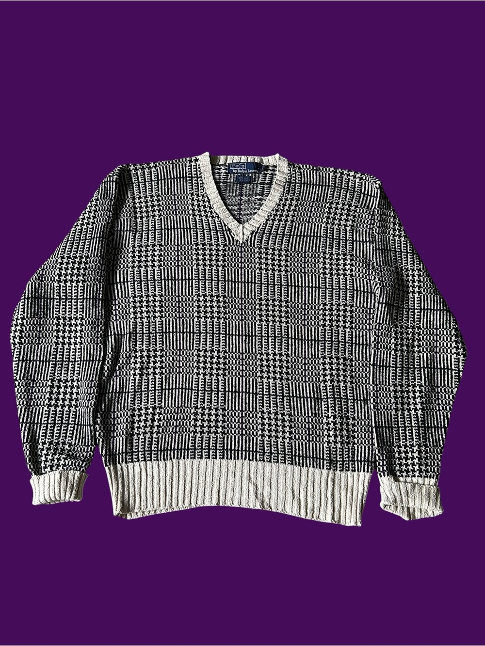 Vintage 90s Polo Ralph Lauren Silk V Neck Black Glen Plaid Sweater Men’s Size L - Picture 4 of 8